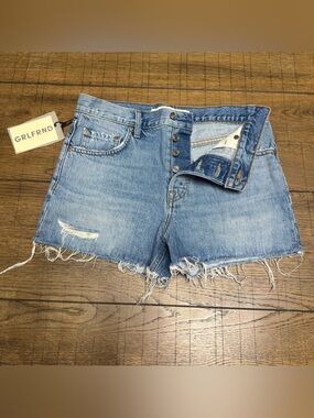 GRLFRND “Hayden” Faded Blue Low-Rise Distressed Denim Cutoffs Size 26 NWT